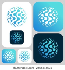 Spherical shape abstract futuristic design formed by interconnected molecular symbols that conveys innovation, science, and global connectivity. Best for technology or biotechnology company.