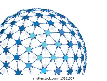 Spherical shape with interconnecting nodes. CMYK colors.