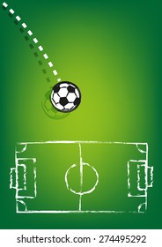 Spherical Soccer Ball Thrown on a field chalk drawing. Editable EPS10 Vector 