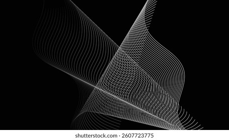 Spherical spiral contour shape in fluid motion on black abstract background