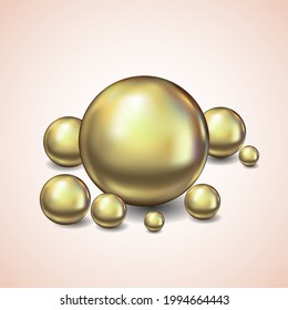 Bolas de oro esféricas tridimensionales sobre un fondo claro.