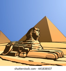 Sphinx. Ancient statue. Vector Image.