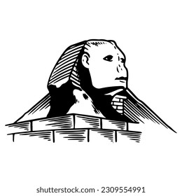 Sphinx building hand drawn sketch, vector illustration black and white.