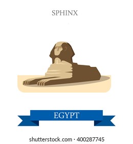 Sphinx in Cairo Egypt. Flat cartoon style historic sight showplace attraction web site vector illustration. World countries cities vacation travel Africa sightseeing collection.