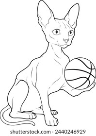 Sphinx Cat Basketball player Basketball Sports Animal Vector Graphic Art Illustration