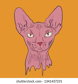 Sphinx cat face. Swag fashion cat. Acid color cat  - Vector