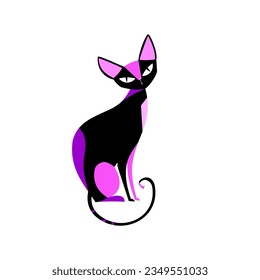 Sphinx cat with geometric figures. Vector illustration. 