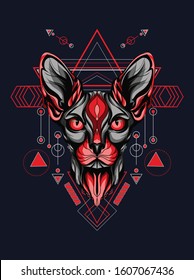 Sphinx cat head in animal sacred geometry pattern