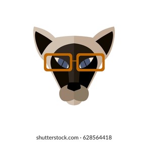 Sphinx cat head with glasses icon isolated on white background vector illustration. Animal pictogram, pet emblem in flat design