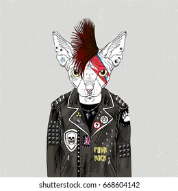 sphinx cat punk, furry art illustration, fashion animals