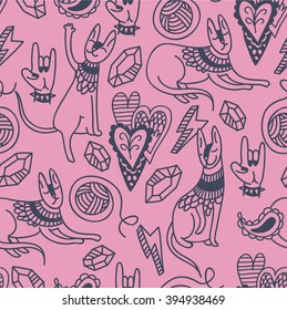 sphinx cat rock style pattern linear tattoo seamless background