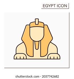 Icono de color de esfinge. Estatua de piedra caliza de la reclinación del esfinge de Giza. Criatura mítica. Cuerpo de león y cabeza humana. Concepto de Egipto. Ilustración vectorial aislada 