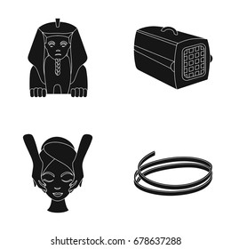 Sphinx, container for an animal and other web icon in black style.facial massage, pasta icons in set collection.