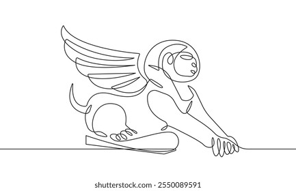 Dibujo de Vector continuo de una línea Sphinx. Arte moderno de la sola línea de moda, contorno estético. Perfecto para la decoración del hogar, carteles de arte de pared o impresión, estuche móvil. Esfinge en estilo lineal de moda. No es IA