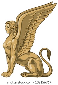 Sphinx, A Demon of Esoteric Wisdom In the Ancient Greek mythology with the body of a lion, the head of a woman, and the wings of an eagle. Architectural and furniture element of style "baroque"