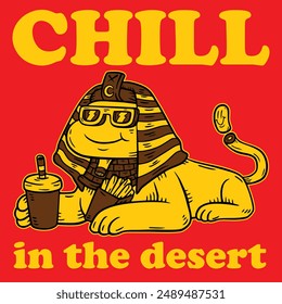 Esfinge Egipto Chill en el desierto Mascota Personaje Ilustración