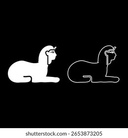 Sphinx Egito pirâmide conceito estátua egípcia de Gizé conjunto ícone branco cor vetor ilustração imagem simples sólido preenchimento contorno linha fina plana estilo