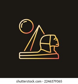 Sphinx with Egyptian Pyramid vector Egypt Landscape concept outline colorful icon or symbol on dark background