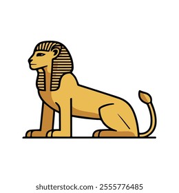 Sphinx Flat Vector Illustration, Lion-Body, Human-Head, Regal Design, Mythical Creature