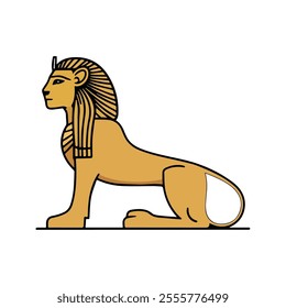 Sphinx Flat Vector Illustration, Lion-Body, Human-Head, Regal Design, Mythical Creature