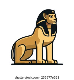 Sphinx Flat Vector Illustration, Lion-Body, Human-Head, Regal Design, Mythical Creature