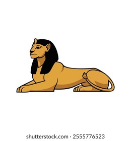 Sphinx Flat Vector Illustration, Lion-Body, Human-Head, Regal Design, Mythical Creature