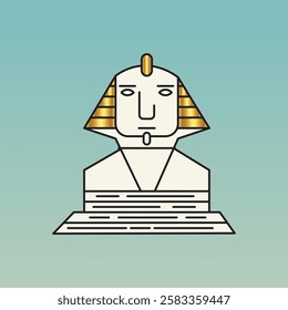 Sphinx of Giza ancient Egyptian pyramids, golden color, blue gradient background, illustration art