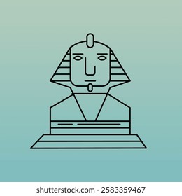 Sphinx of Giza ancient Egyptian pyramids  black outline, blue gradient background, illustration art