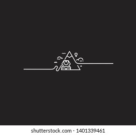 The Sphinx at Giza and pyramid. Vector Flat line drawing.