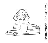 The Sphinx at Giza and pyramid. Vector line drawing