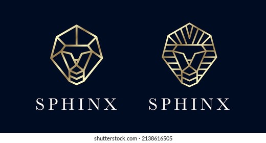 Sphinx Gold Pharaoh Egypt Head Ancient Egyptian Mythology Antique Sculpture Vector Logo Design