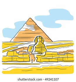 Sphinx and Great Pyramid. Vector