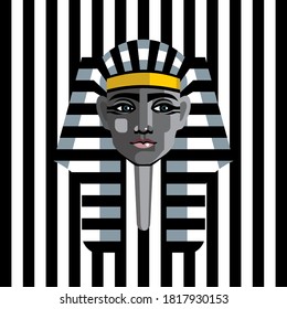 Sphinx head on a striped background.