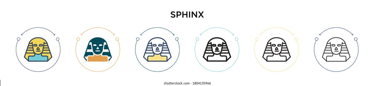Sphinx icon in filled, thin line, outline and stroke style. Vector illustration of two colored and black sphinx vector icons designs can be used for mobile, ui, web