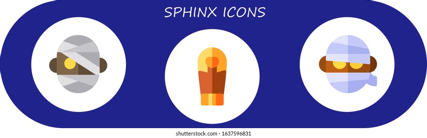 sphinx icon set. 3 flat sphinx icons. Included mummy, sarcophagus icons