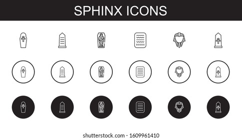 sphinx icons set. Collection of sphinx with egypt, mummy, egyptian. Editable and scalable sphinx icons.