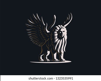 Sphinx. The mythical creature with the body of a lion and the head of a man and the wings of a bird.