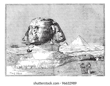 Sphinx, near the ruins of Memphis, Egypt, vintage engraved illustration. Dictionary of words and things - Larive and Fleury - 1895.