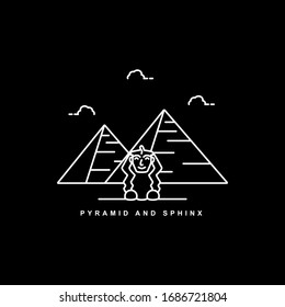 Sphinx and Pyramid. Egypt Historical Building. Outline Icon Vector Design