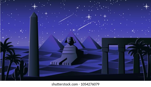Sphinx and Pyramid famous landmark of Egypt,cartoon version,vector illustration