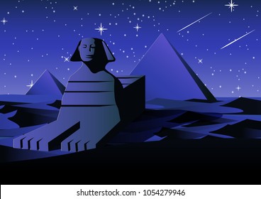 Sphinx and Pyramid famous landmark of Egypt,cartoon version,vector illustration
