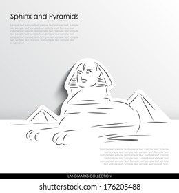 Sphinx and Pyramids abstract silhouette on white paper background. Landmarks vector collection.