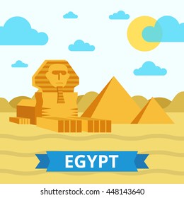 Sphinx, Pyramids. Egypt. Flat Vector illustration.