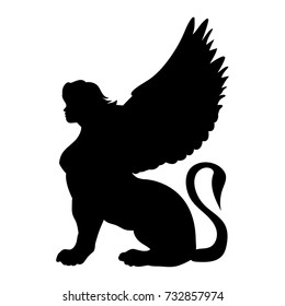 Sphinx silhouette ancient egyptian mythology fantasy. Vector illustration.