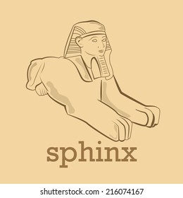 a sphinx sketch on a sand background