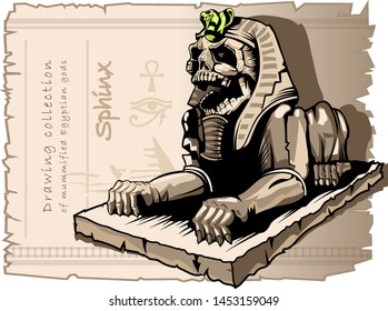 Sphinx, statue of a dog with a human skull. Egyptian mythology.