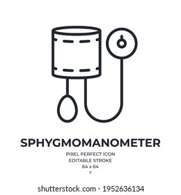 Sphygmomanometer editable stroke outline icon isolated on white background vector illustration. Pixel perfect. 64 x 64.