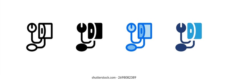 Conjunto de iconos de esfigmomanómetro colección de estilo múltiple. Ilustración vectorial.