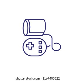 Sphygmomanometer Line Icon. Tonometer, Taking Pulse, Medical Exam. Medicine Concept. Vector Illustration Can Be Used For Topics Like Diagnosis, Medical Technology, Cardiology