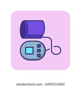 Icono de línea de esfigmomanómetro. Tonómetro, toma de pulso, examen médico. Concepto de medicina. La Ilustración vectorial se puede utilizar para temas como diagnóstico, tecnología médica, cardiología